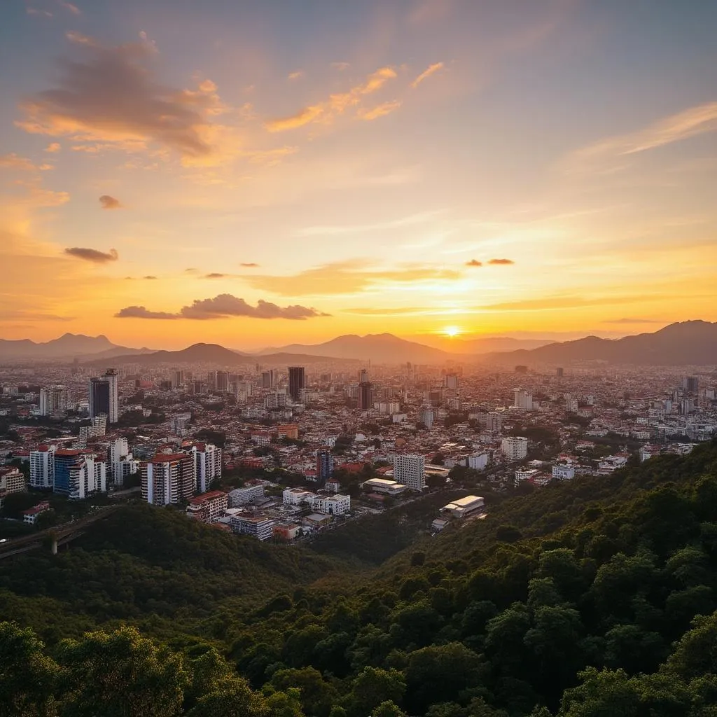 Skyline de Medellín al atardecer
